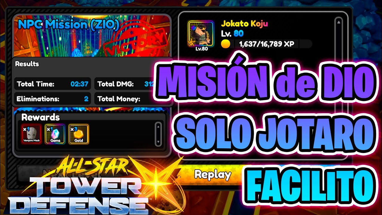 Misión de DIO 👀SOLO JOTARO😁 en ALL STAR TOWER DEFENSE X 🌟[HOW TO SOLO] #roblox