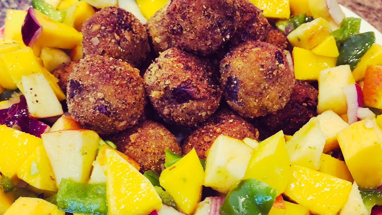 Chicken popcorns / Potato Chicken pops with sweet & spicy salad / Chicken starter with healthy salad