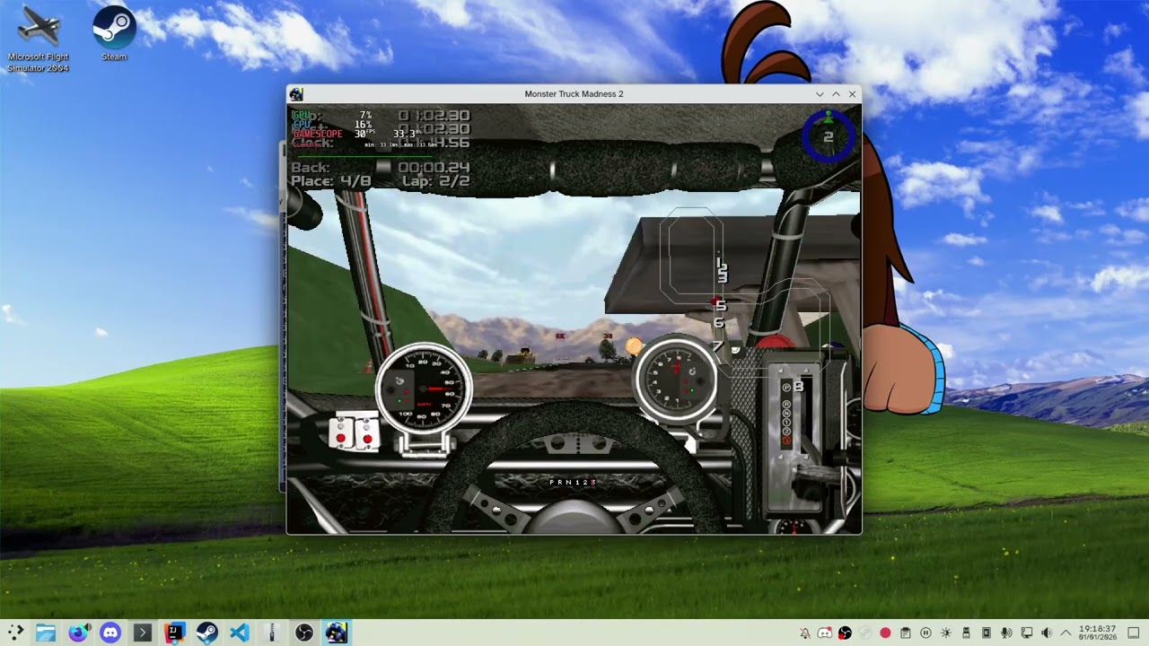 Monster Truck Madness 2 on Linux (Wine 6.18)