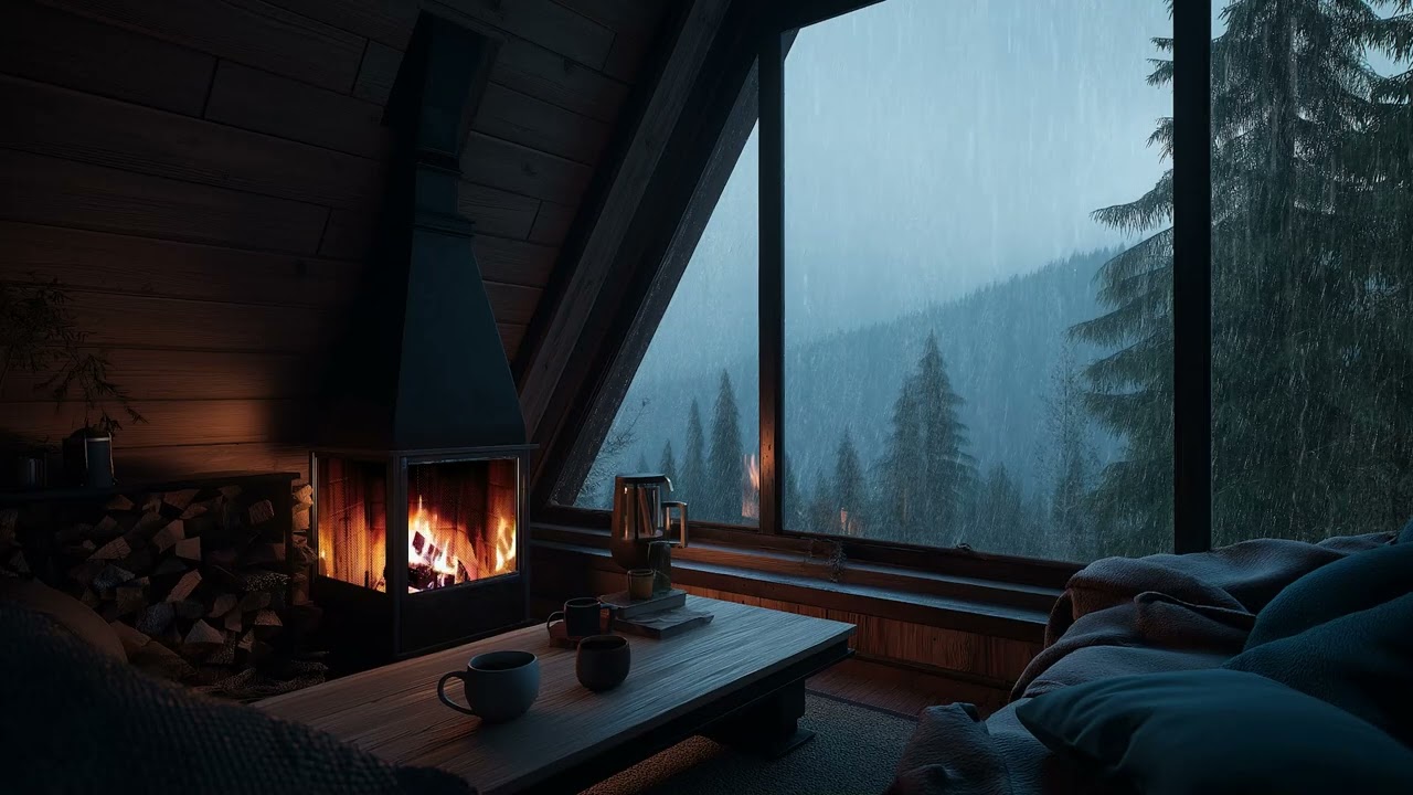 Quiet Rain at Night ❄️ Cozy Fireplace ASMR for Studying (3 Hours)