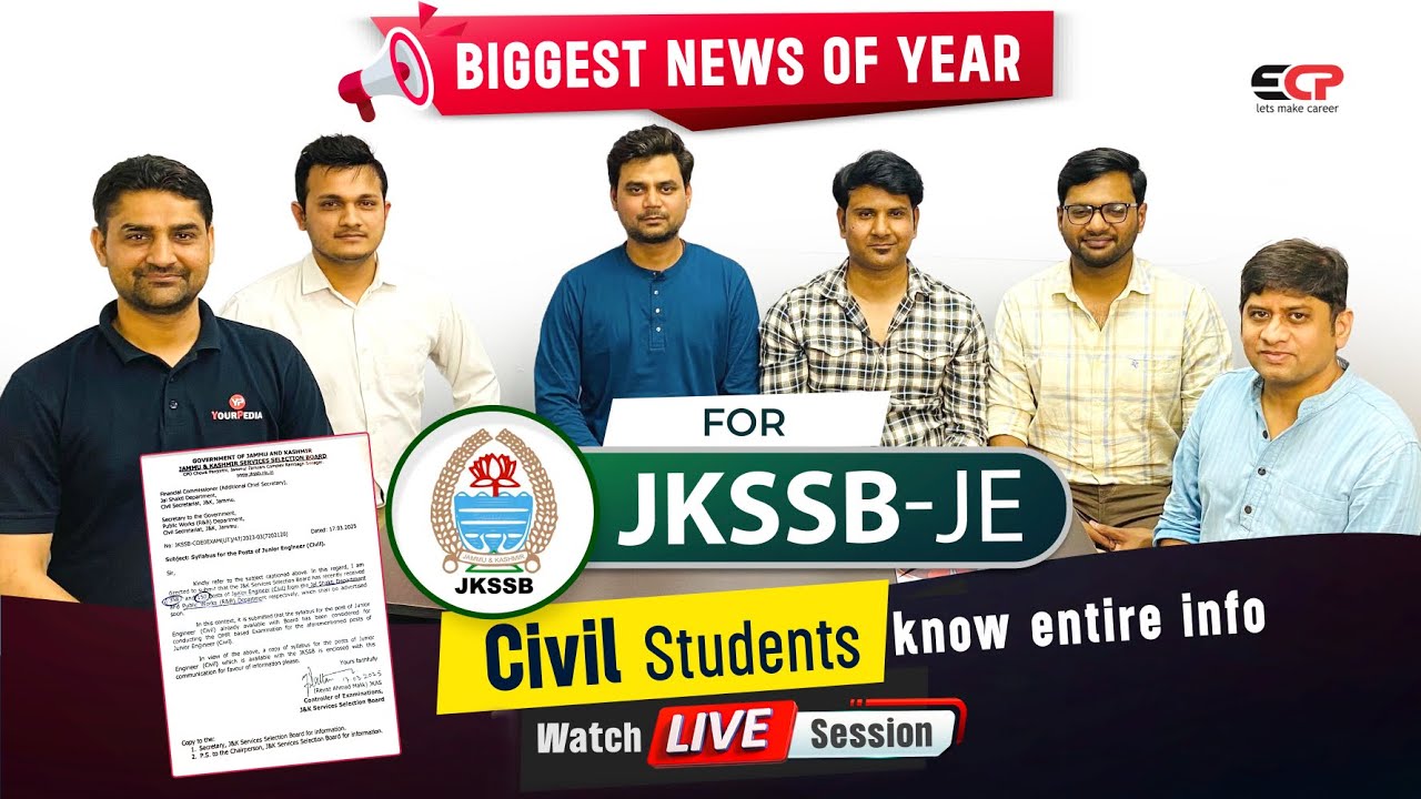Biggest News of Year for JKSSB JE Civil students, Join Live 5:30PM with ECP Team