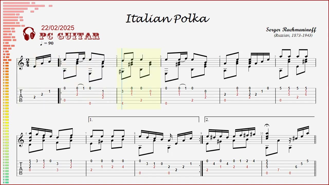 Rachmaninoff, Italian Polka, guitar