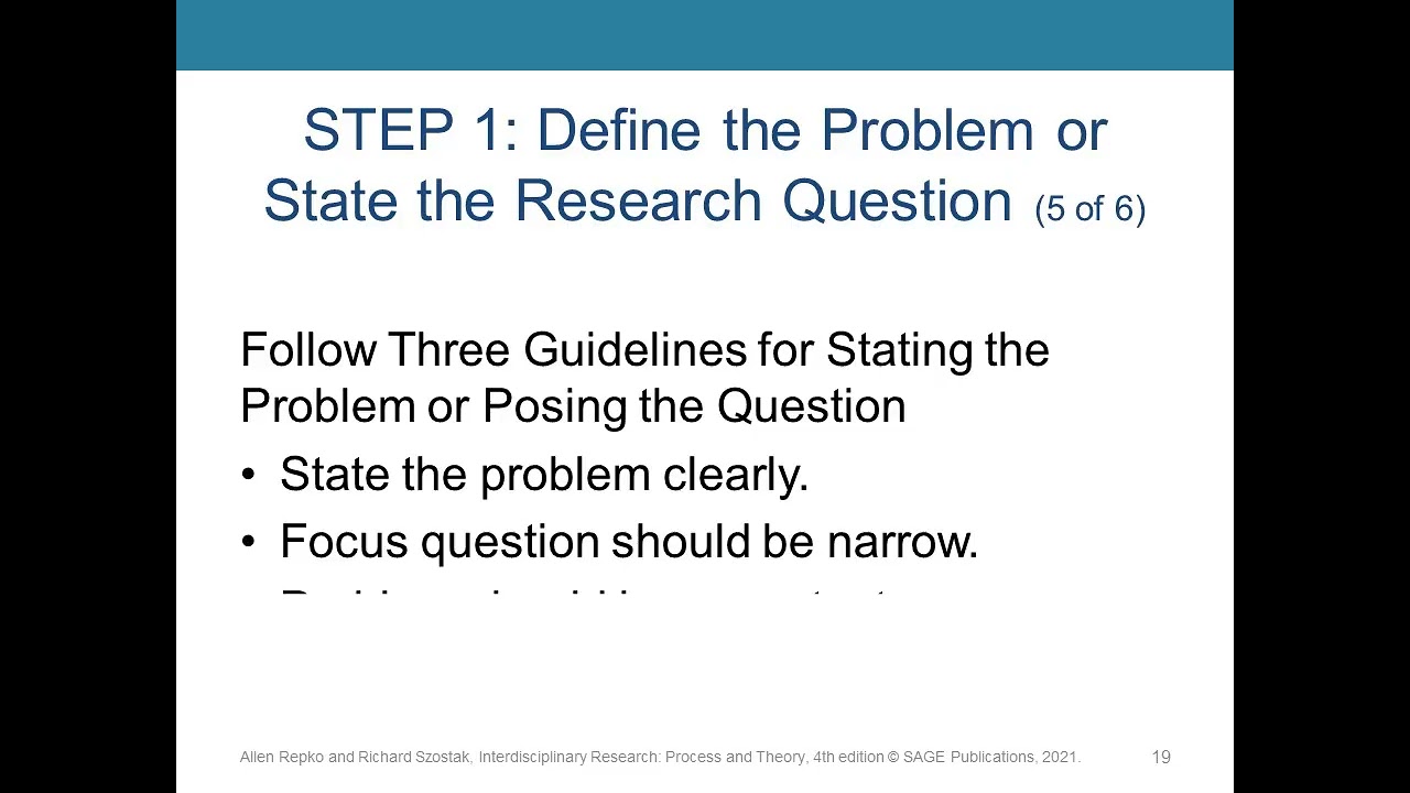 Step 1: Define the Problem & State the Research Question - Interdisciplinary Studies Lecture 3