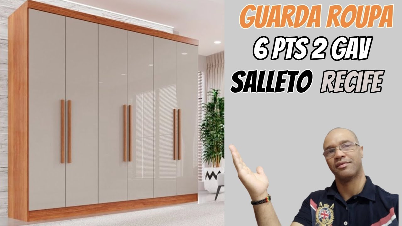 Montagem com passo a passo Guarda-roupa 6 Portas 2 Gavetas Recife Cinamomo/off
