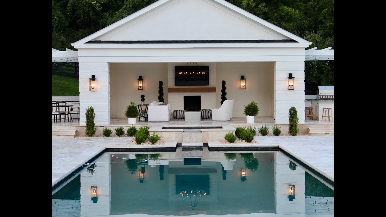Spectacular Brick Pool House with Double Pergolas, Gas Fireplace, Outdoor Kitchen, Bathroom and More