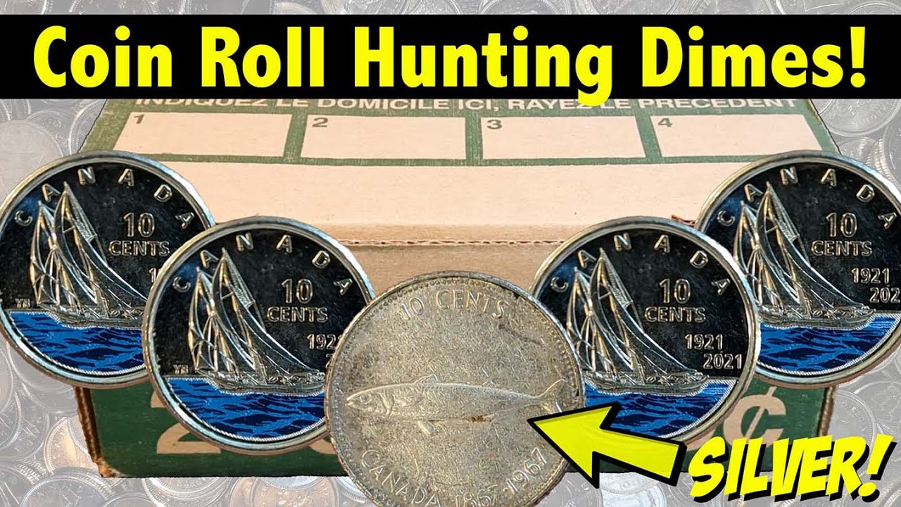 Silver Dimes and a Stack of Foreigns! Coin Roll Hunting Canadian Dimes!