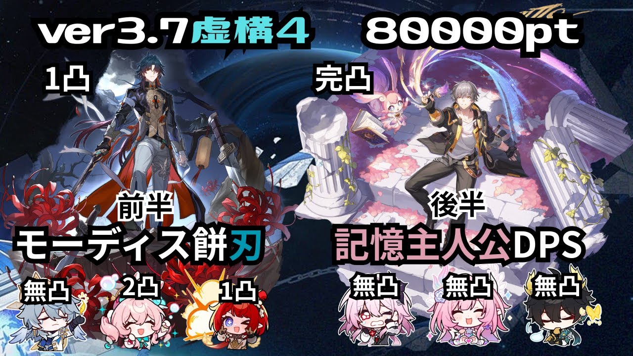 【崩壊：スターレイル】ver3.7 虚構叙事 モーディス餅刃&アタッカー記憶主人公 星3クリア80000pt【Honkai: Star Rail】