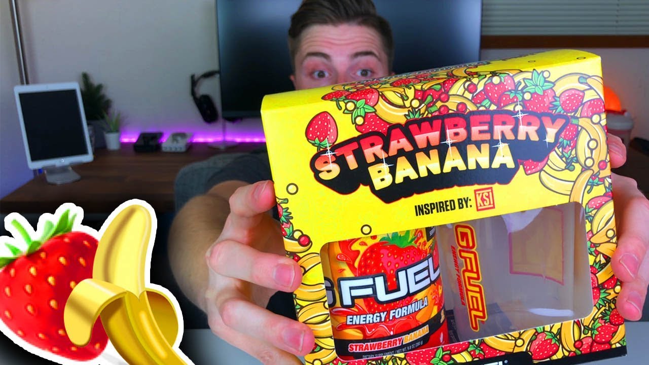 🍓🍌 KSI Strawberry Banana Gfuel Collectors Box Unboxing & Taste Test - Strawberry Banana Gamma Good