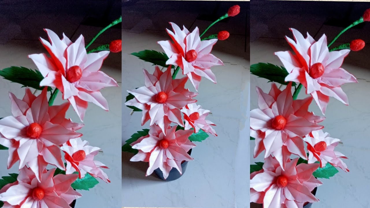 Bunga Kresek Merah Putih tanpa setrika untuk hiasan 17 Agustus /Easy Flower from plastic carry bag
