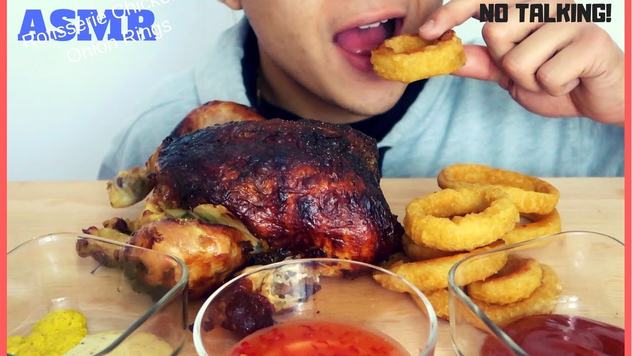 ASMR ROTISSERIE CHICKEN & ONION RINGS CHALLENGE | SAVAGE EXTREME MESSY EATING SOUNDS 구운 닭고기 먹방