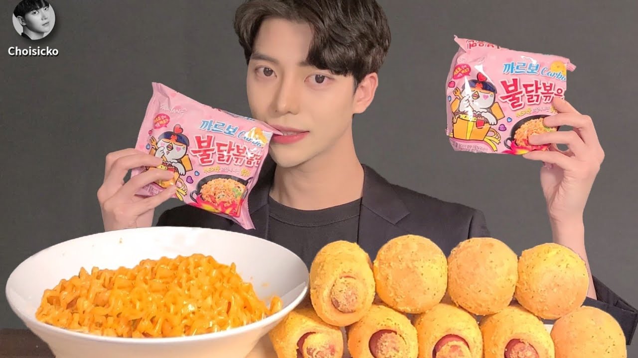 SUB)까르보 불닭볶음면 뿌링치즈볼 뿌링핫도그 먹방 ASMR MUKBANG Korean Spicy Noodles Cheese Ball Hot Dog eating show