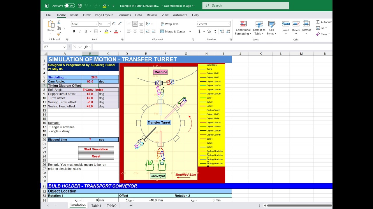 Mechanical Design: Transfer Turret Motion Simulation with Excel VBA