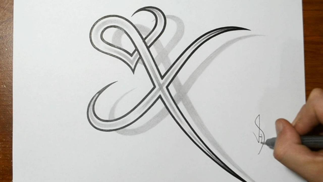 Drawing Letter X Combined with a Heart Design