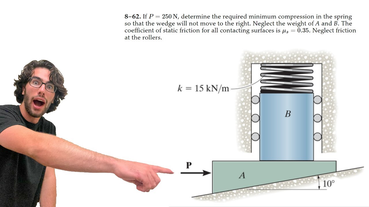 If P=250 N, determine the required minimum compression in the spring - 8-62