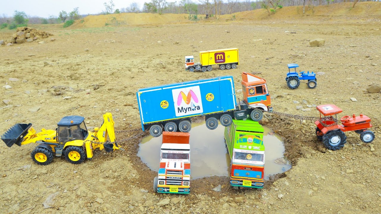 BharatBenz DumpTruck Accident Pulling Out JCB Tractor Crane ? Kids Jcb Cartoon | Kids Toys | CS Toy 