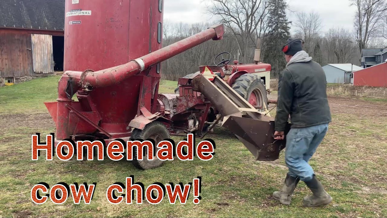 Grinding cattle feed for our small farm.