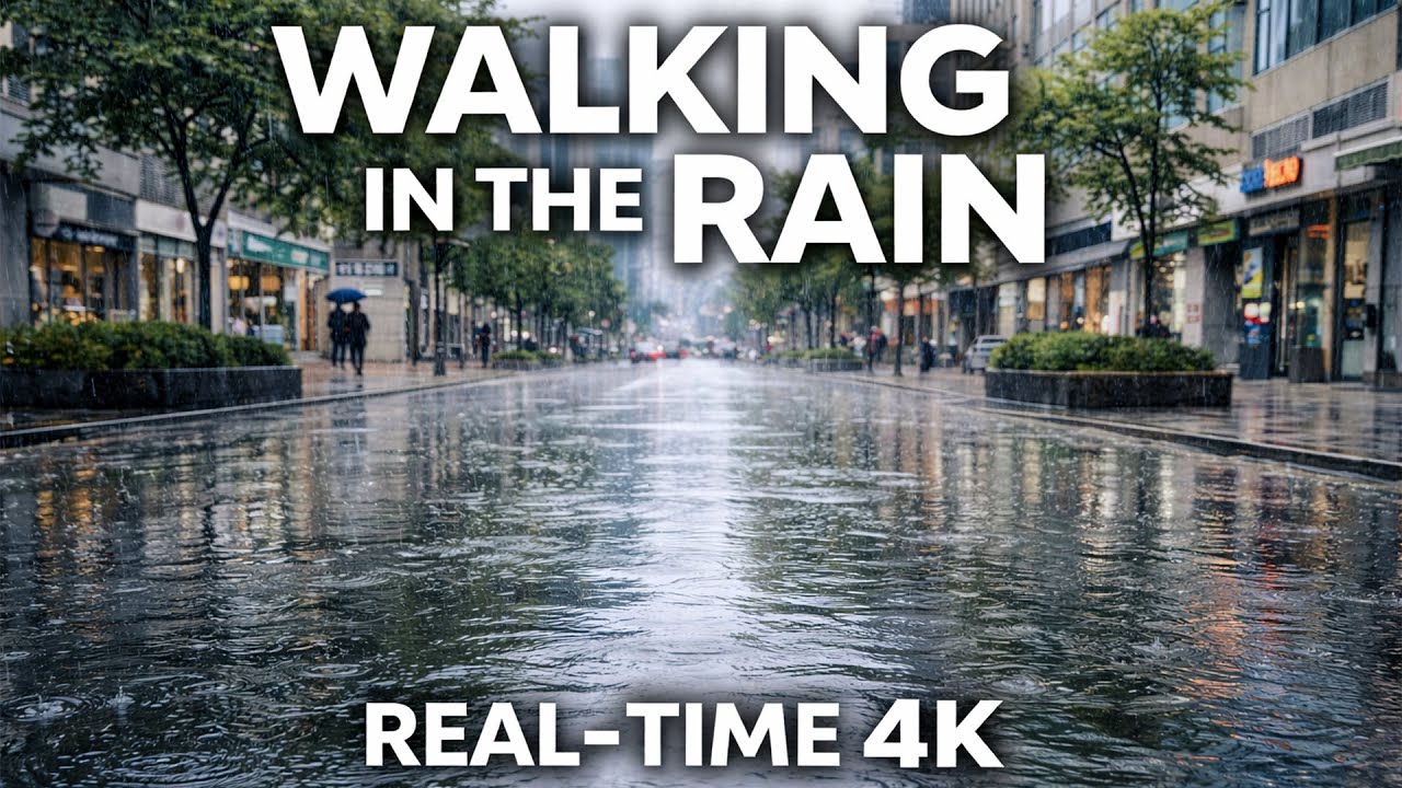 Walking in the Rain – Real-Time 4K City Walk | Natural Ambient Sounds