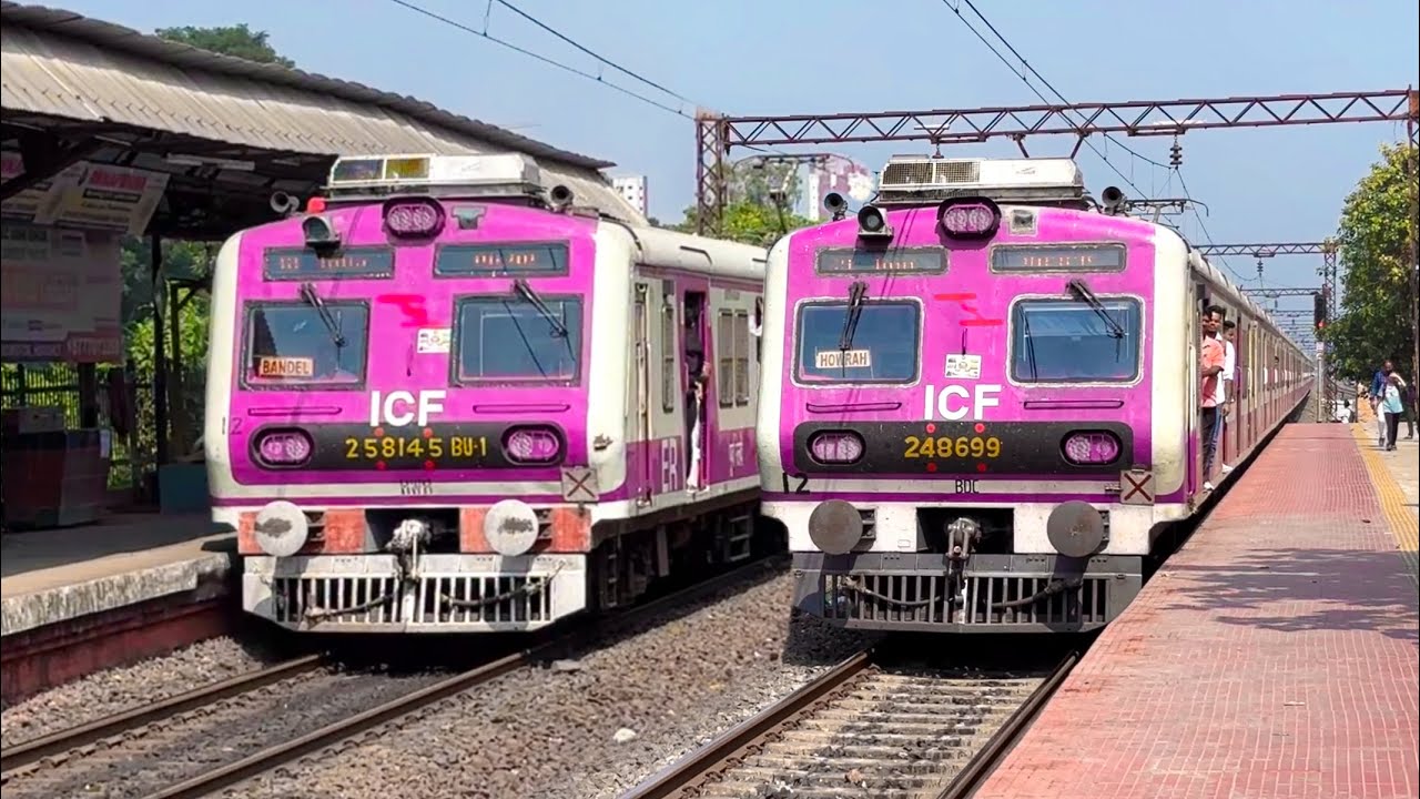 🔥Back to Back PINK ICF EMU Local trains Crossing at Hindmotor | Eastern Railway