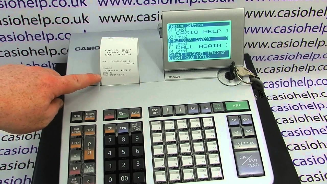 Как запрограммировать заголовок чека на Casio S400/S800/S900/S3000/PCR-T500/PCR-T500L/T520L
