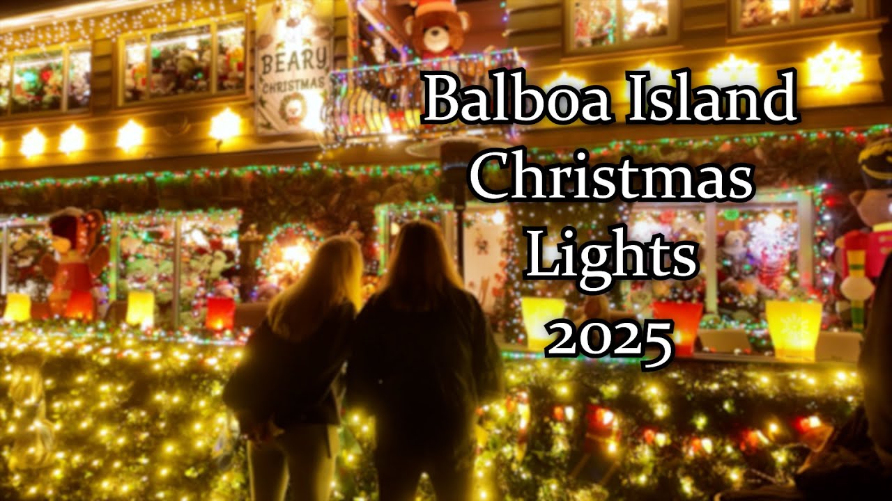 [4K]🎄Balboa Island Christmas Lights in Newport Beach, California 2025 Night Walking Tour ASMR