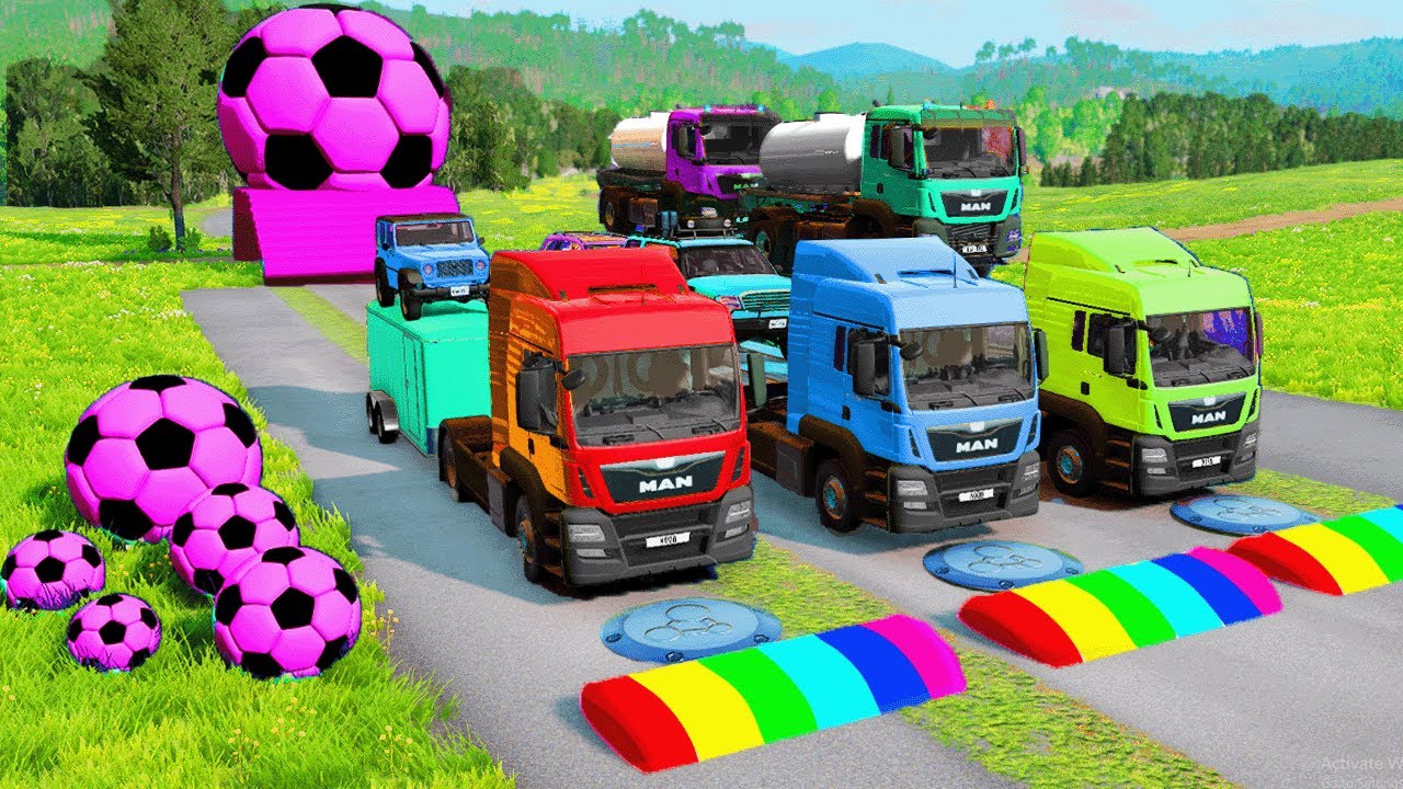 Flatbed Truck McQueen | Transportation with Truck - Pothole vs Car #30 | BeamNG.drive Gameplay