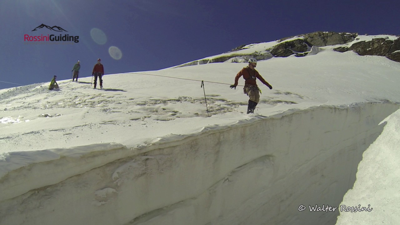 Crevasse rescue practice - stop a falling in a crevasse