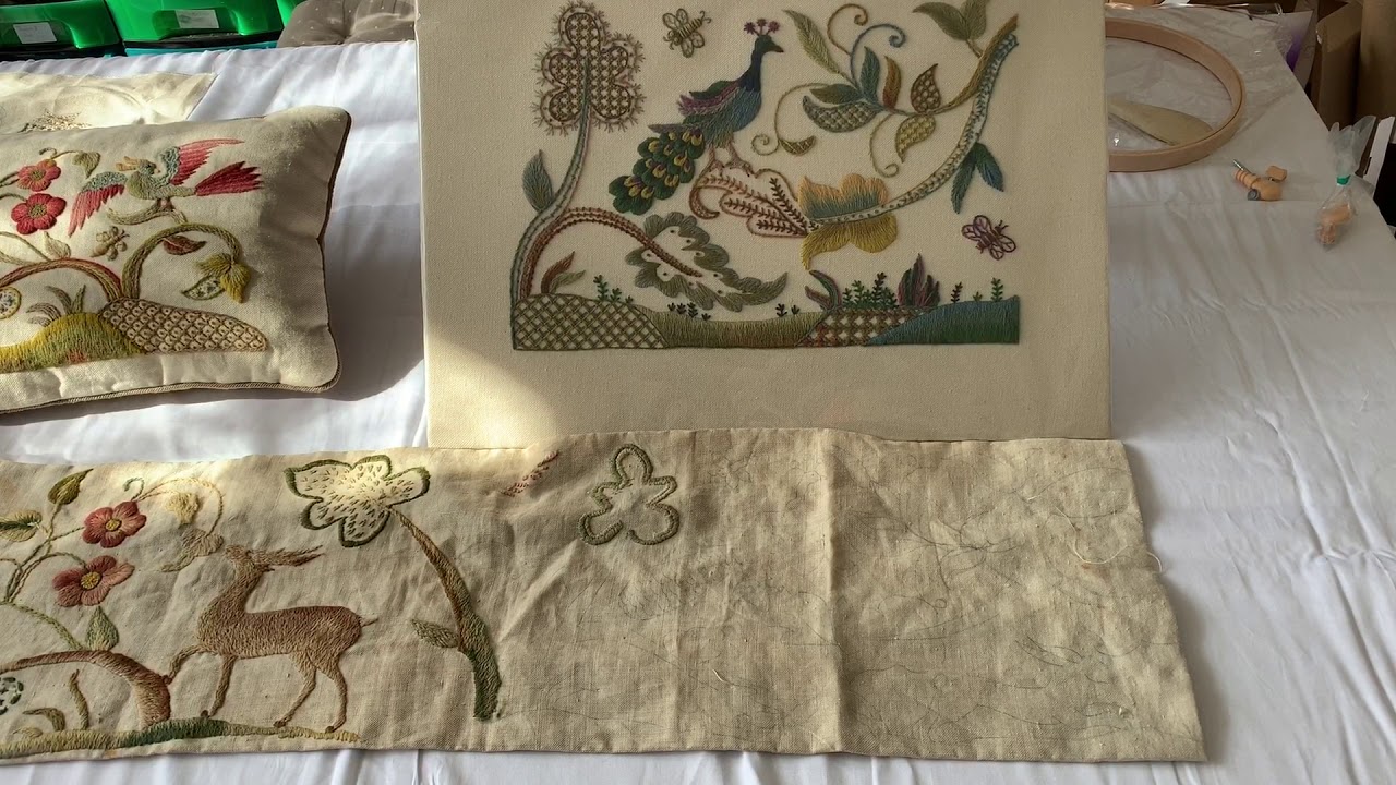 Sunday Antique Crewel Work Collection Video #3 Bed Pelmet Peacock