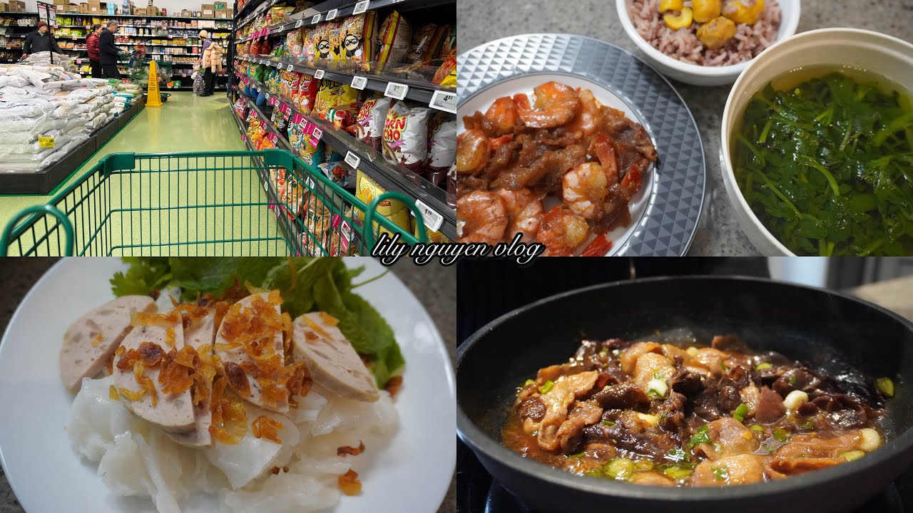 Grocery shopping in Canada, a typical Vietnamese meal, making rice rolls from store bought flour.