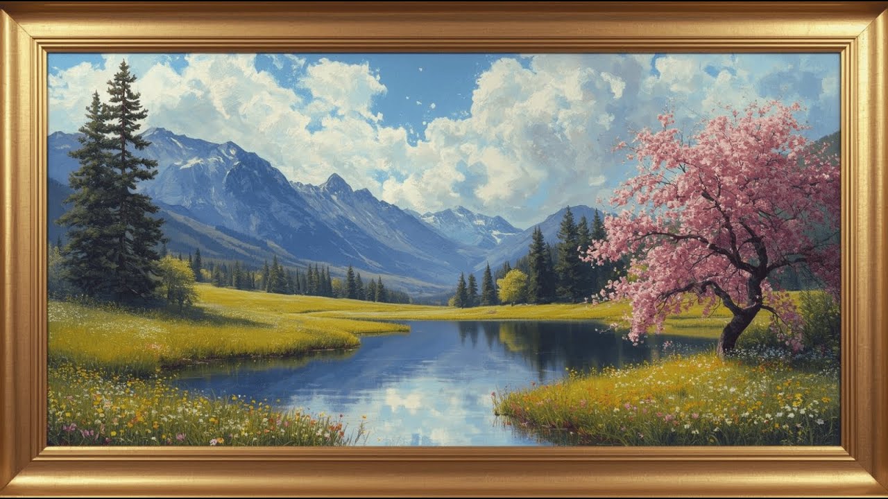 Stunning Landscape | Golden Frame 4K Art | Relaxing Nature Painting for TV
