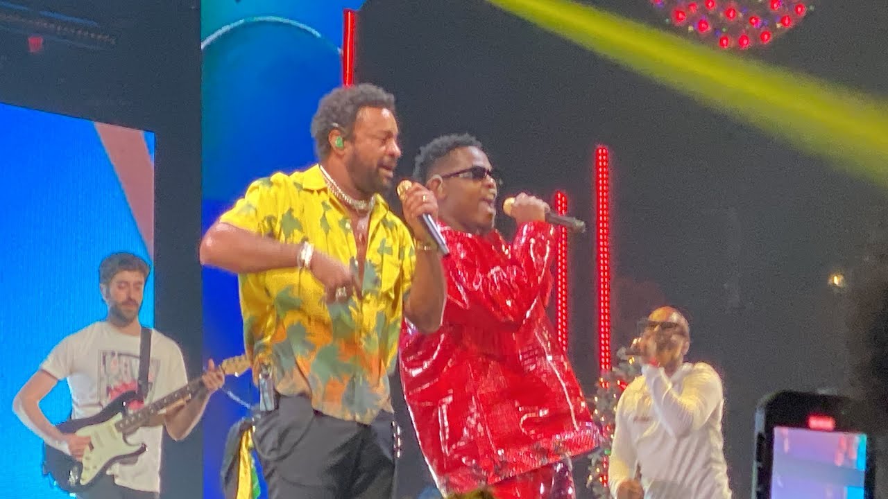 Shaggy, Bruce Melodie and AJR performing When She’s Around live at iHeartRadio Jingle Ball 2023
