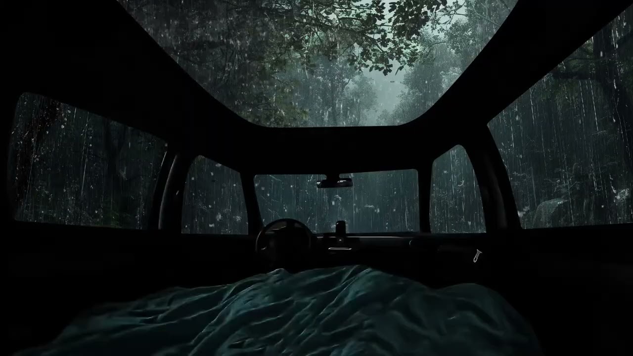 10 Hours 🌧 Sleeping Inside a Van During Thunderstorm