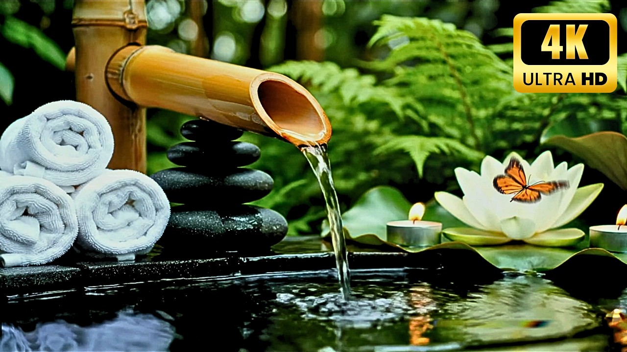 【﻿４Ｋ】Amazing: Gentle Night Flow 🌙 Bamboo Water Ambience for Peaceful Sleep