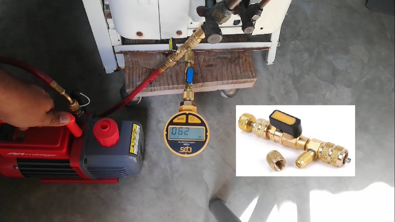 Proceso de vacío con Vacuómetro y uso de la Válvula extractora de Obus en la válvula de servicio