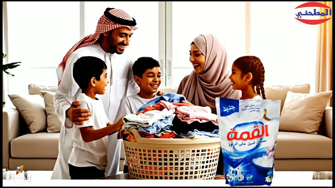 إعلان صابون القمة مسحوق غسيل الملابس ذو قوة ثلاثية ورائحة معطرة للملابس .