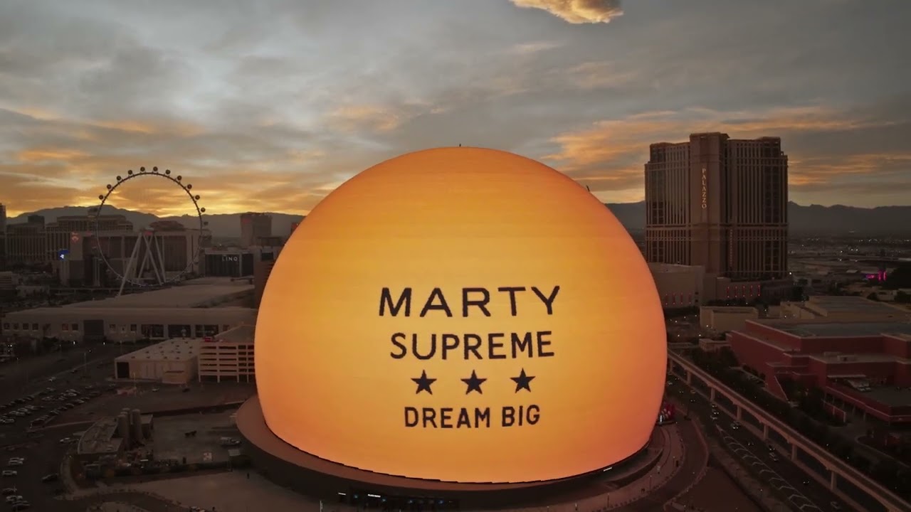 Actor Timoth&eacute;e Chalamet stands on top of Sphere Las Vegas