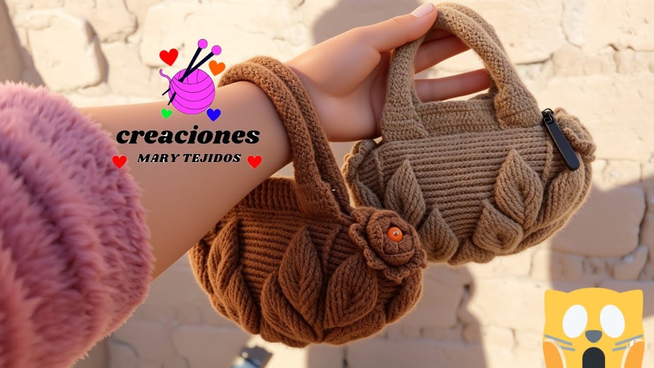 teje una carterita de mano tejido a crochet o ganchillo con punto hojas en relieve