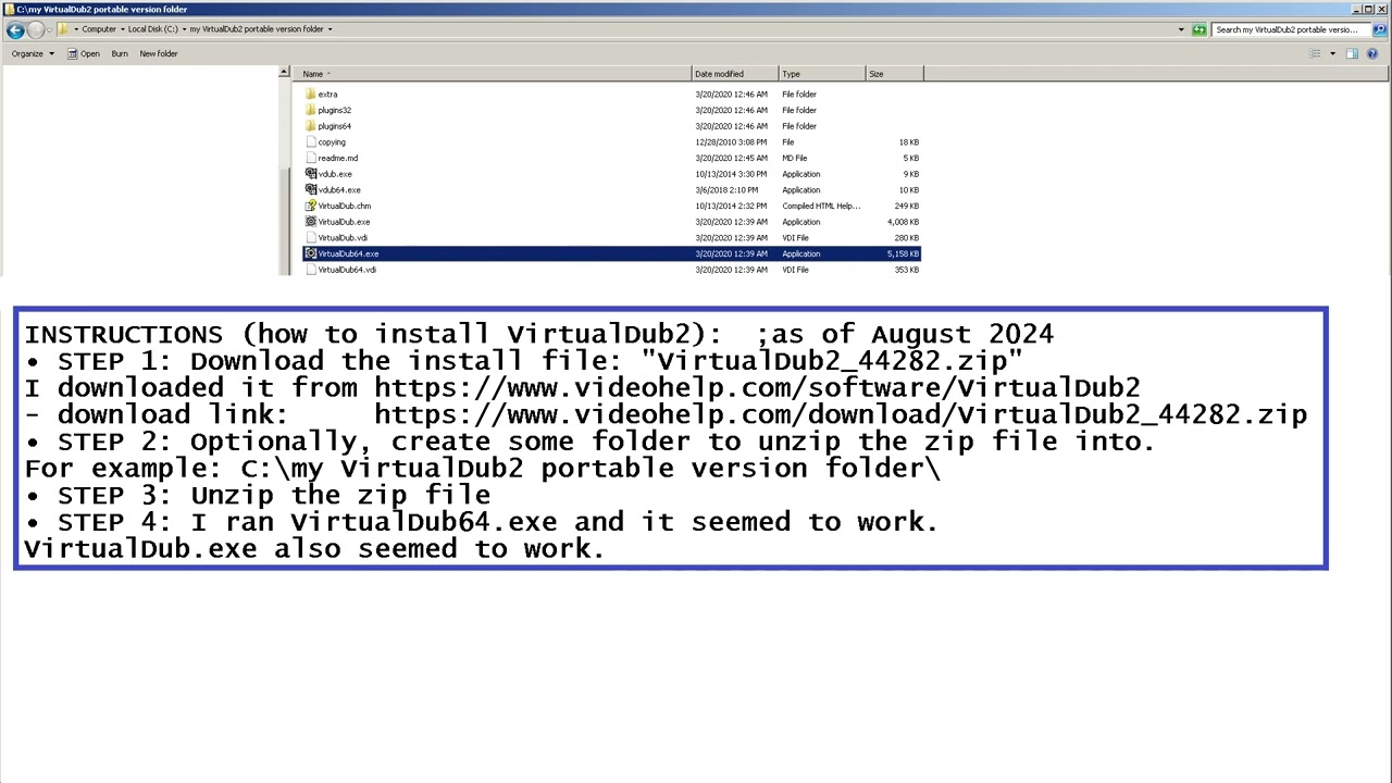 How to Install VirtualDub 2 vs. VirtualDub 1 - supports AVI MOV MP4 H264 - VirtualDub2 20 Update 19