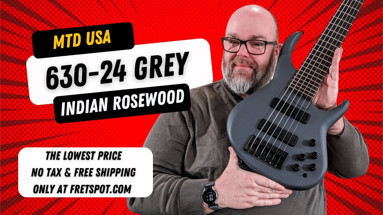 MTD 630-24 6-String Bass: 50+ Year Old Air Dried Indian Rosewood, Alder body, Leadfoot Grey