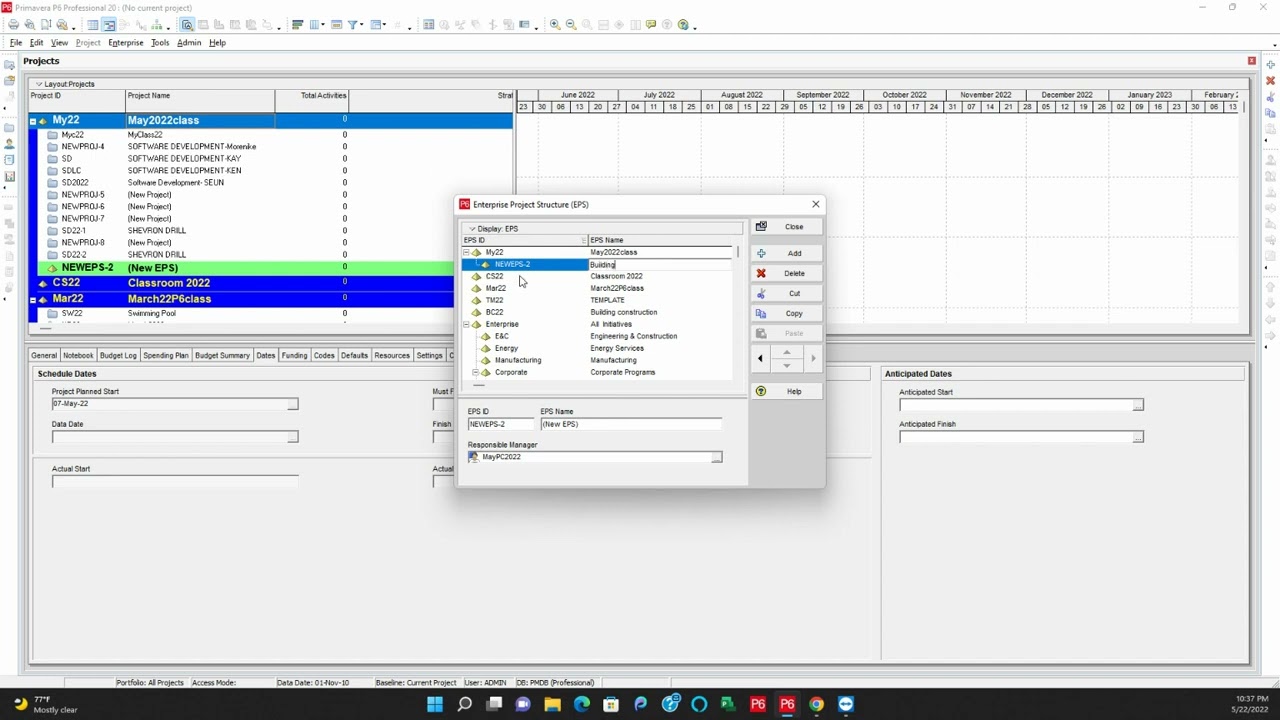 HOW TO CREATE EPS IN PRIMAVERA P6