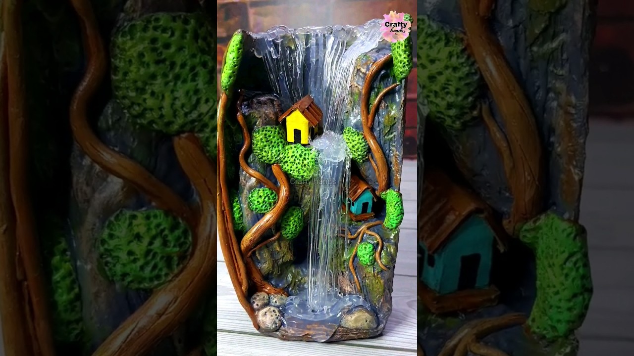 Artificial waterfall fountain showpiece making idea at home