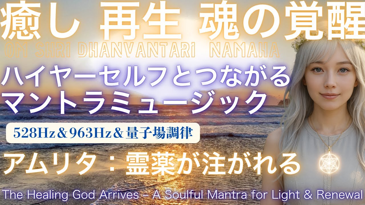 【表示されたら特別】癒し・再生・魂の覚醒！流すだけでアムリタ（不死の霊薬）が注がれる！ハイヤーセルフとつながるマントラミュージック【528Hz＆963Hz＆量子場調律の特殊音源】
