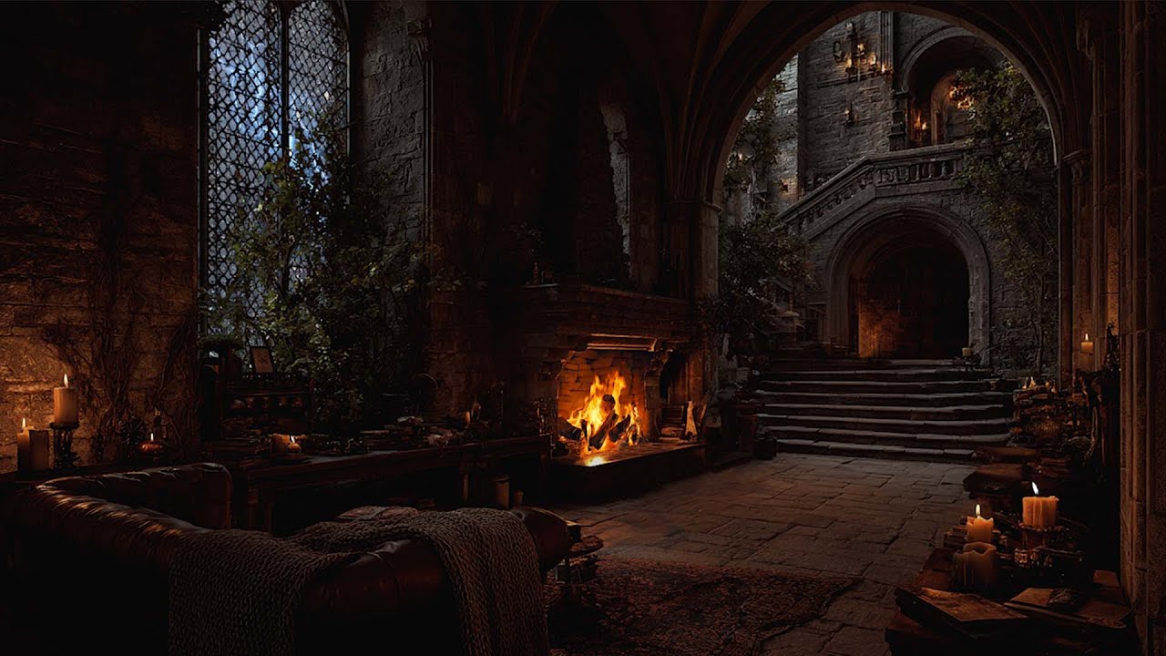 Relax in a Historic Castle – Rain, Thunder & Firelight Ambience for Deep Sleep