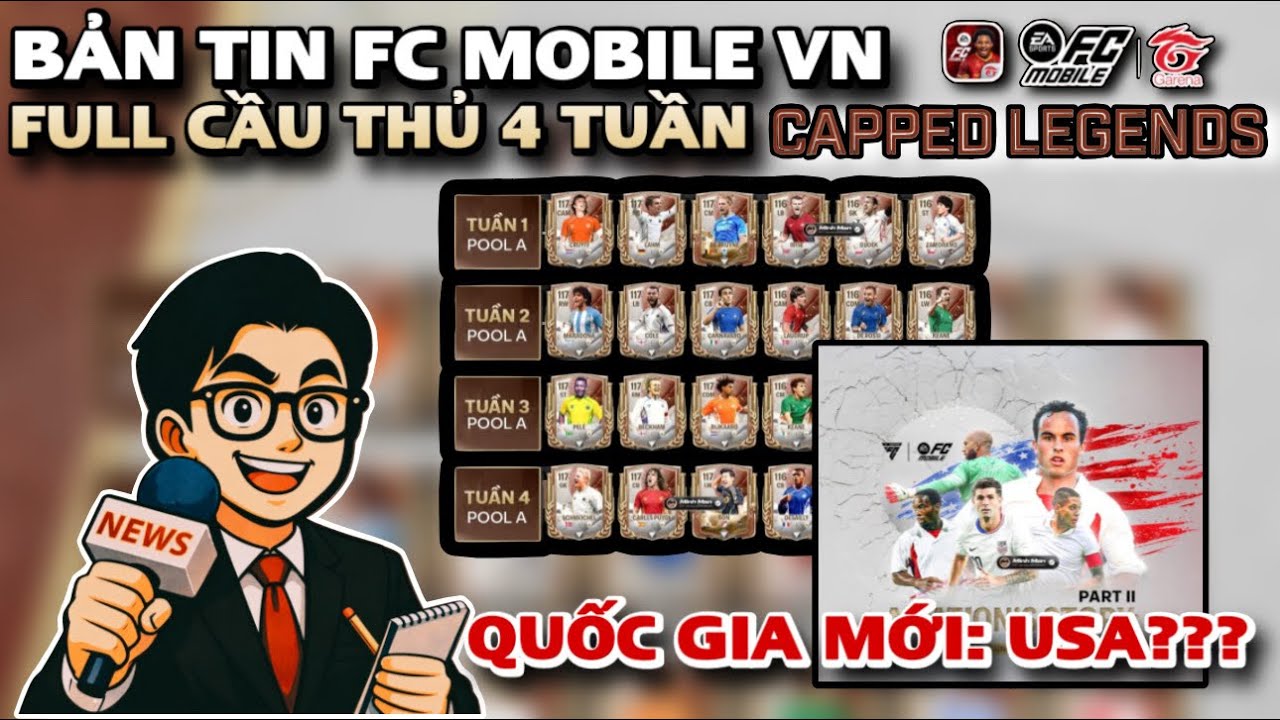 BẢN TIN FC MOBILE | THÔNG TIN CẦU THỦ 4 TUẦN CAPPED LEGENDS - QUỐC GIA TIẾP THEO SẼ LÀ USA???