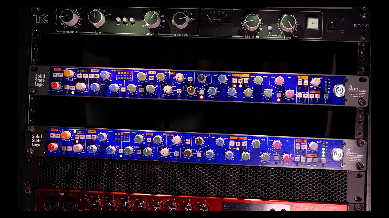 Listwa kanałowa SSL Super 9000 z Shure SM58