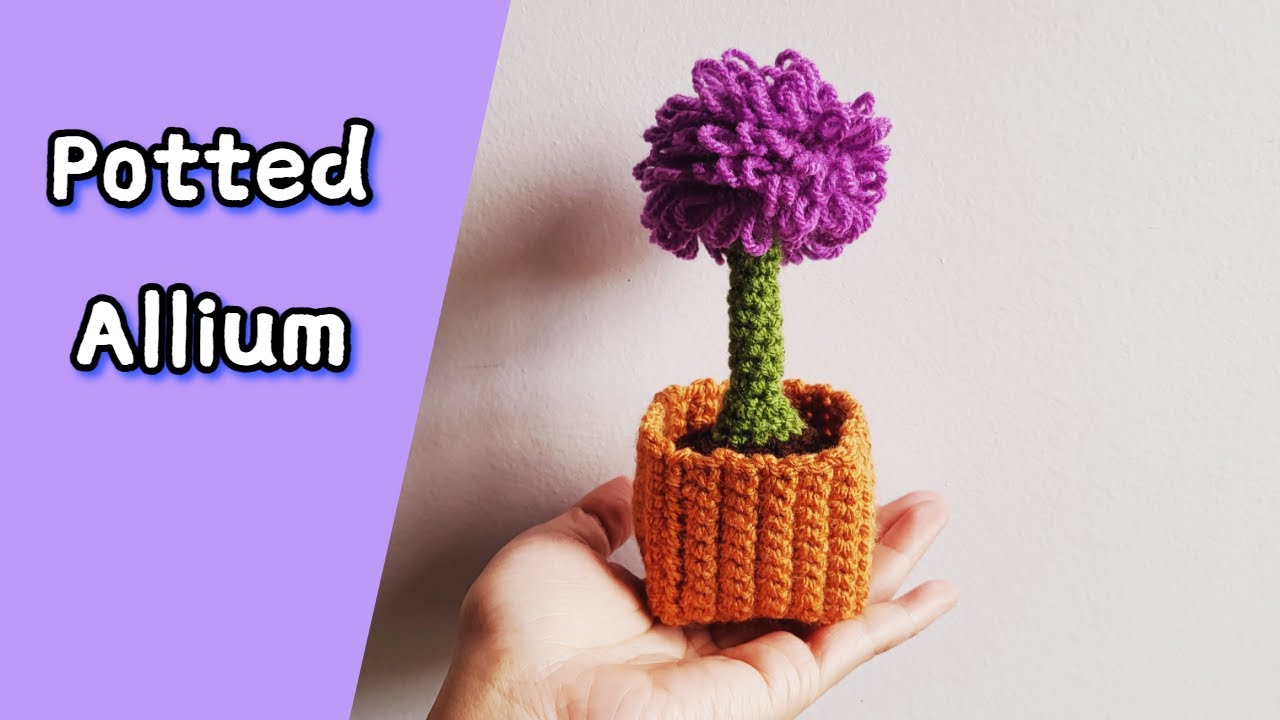 Crochet potted Allium flower 🪴Inspired Minecraft in step by step tutorial