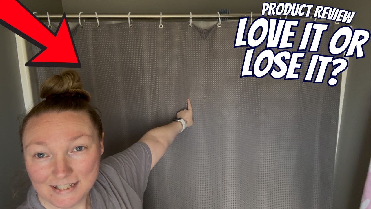 Dynamene Grey Fabric Shower Curtain for Bathroom - Waffle Weave Review #ad #amazoninfluencer