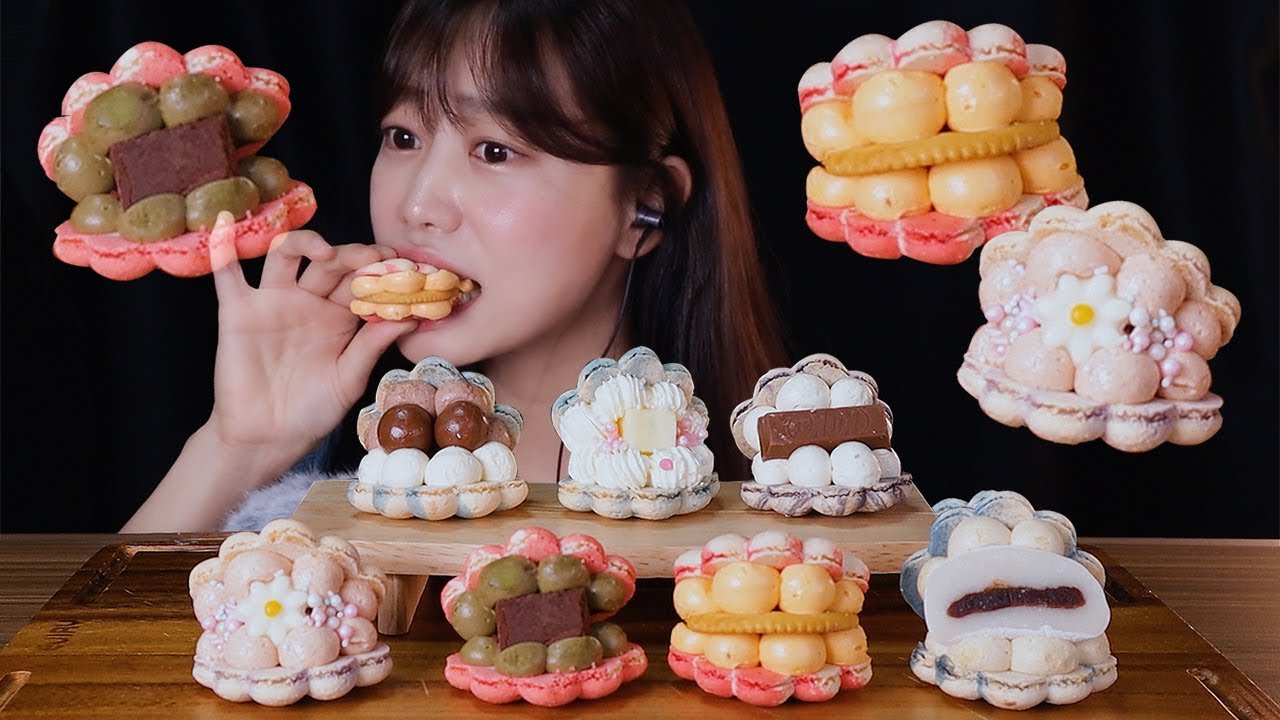 ASMR 마카롱 고인물의 asmr🤣 조개롱 뚱카롱 마카롱 먹방 ! ( Dessert Macaron Mukbang Eating sounds )