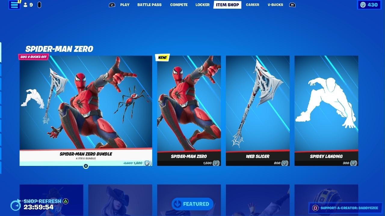 Fortnite New Item Shop Spider-Man Zero Bundle Pack