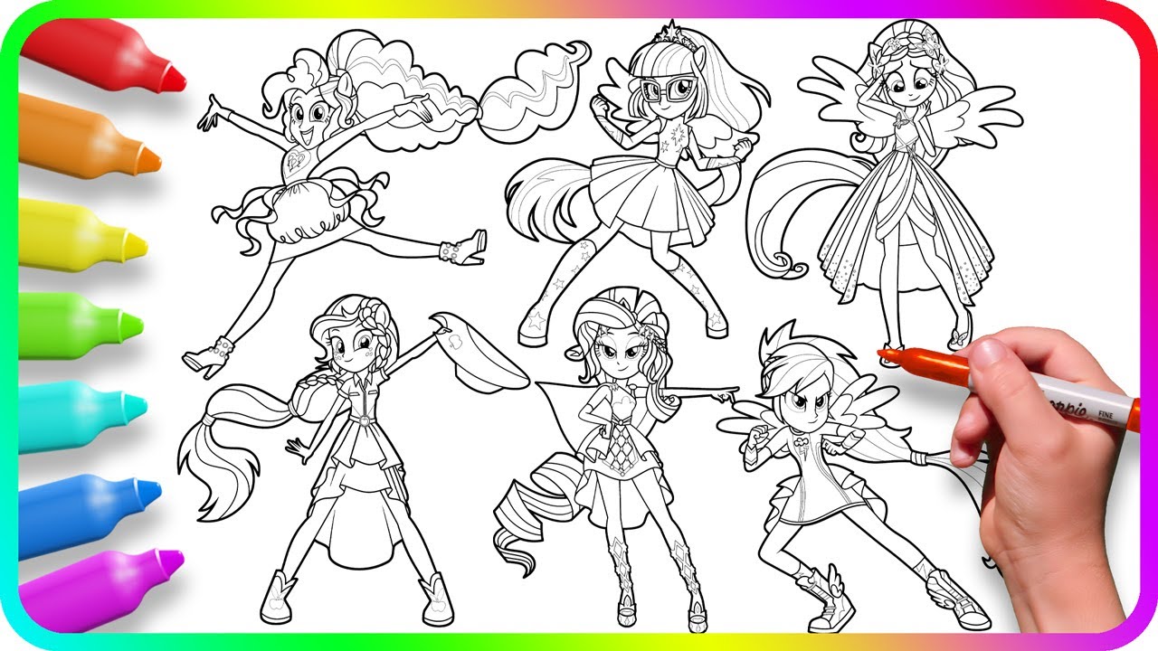Coloring Pages EQUESTRIA GIRLS. How to color My Little Pony. Simple and Easy Drawing Tutorial Art
