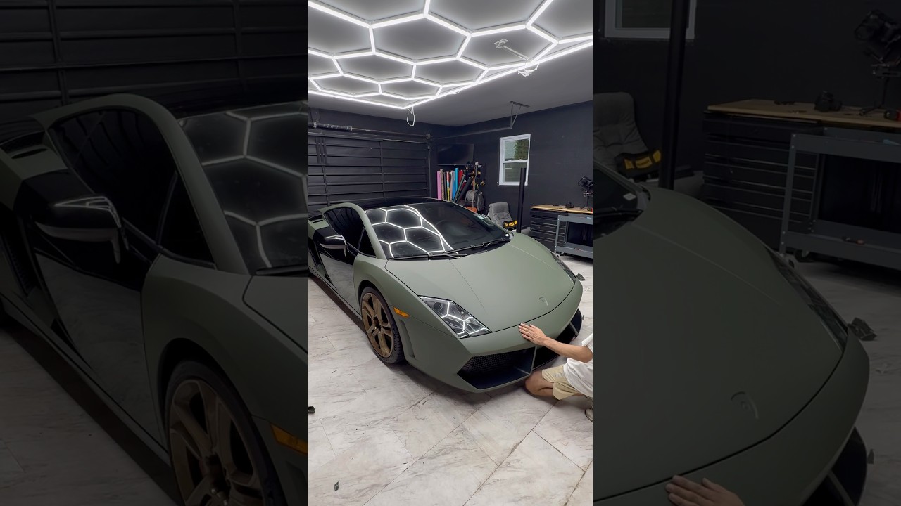 Wrapping a Lamborghini in Military Matte Green🪖  #carwrap #carwrapping #carwraps